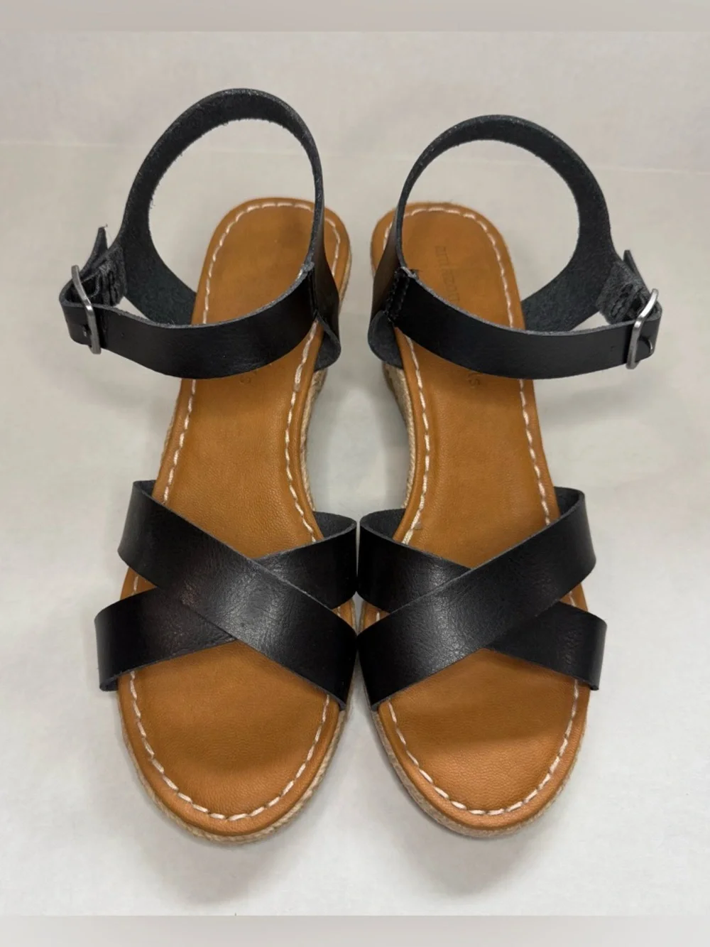 Ankle Strap Espadrille Wedge Sandals Black Tan Size 9 - Picture 3 of 14